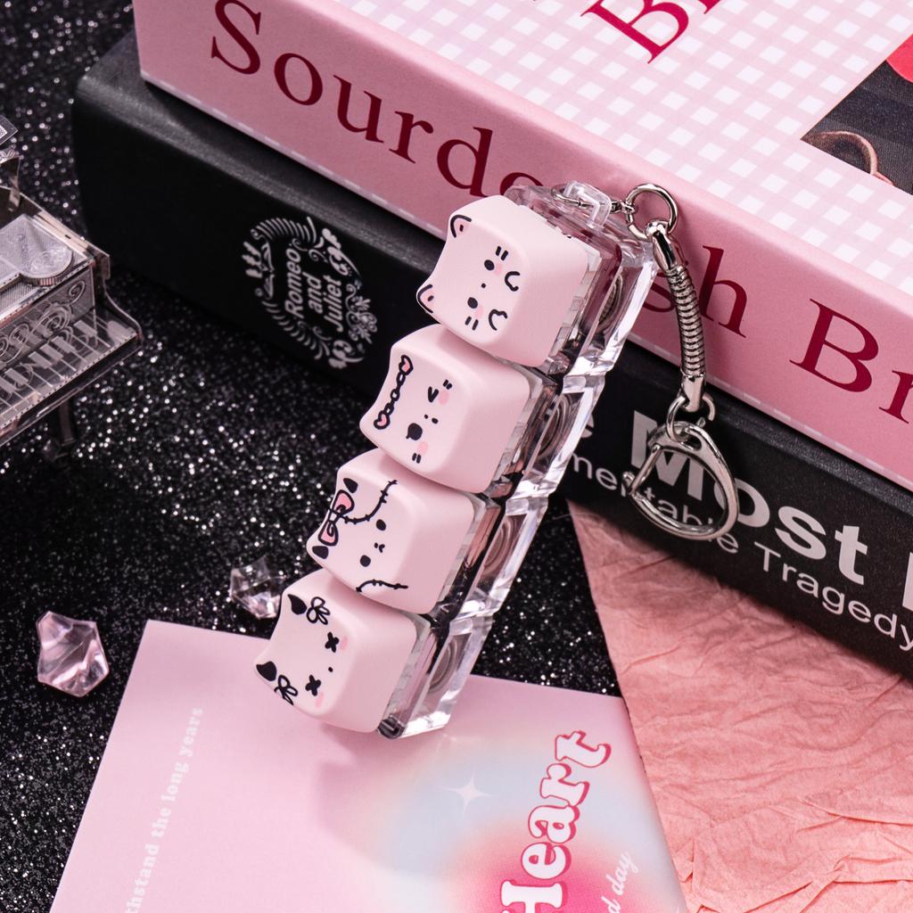 MAIMOOO Keychain Tester Fingertip Toy And Stress Reliever Cute Pink Glowing Cat Mini Keyboard Pendant (Translucent/Opaque).