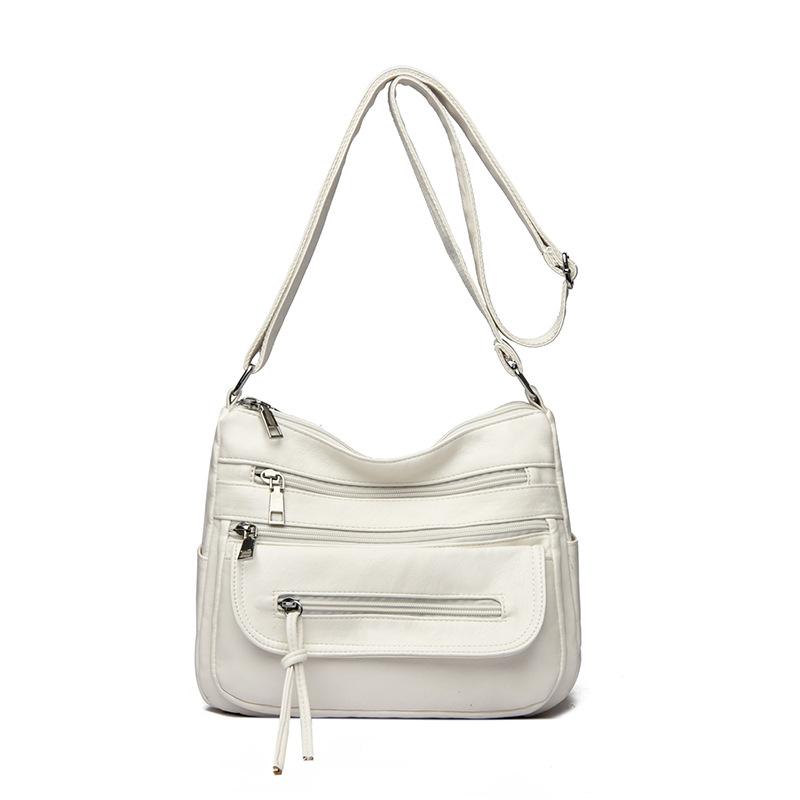 Large Capacity Shoulder Bag Women's Multi-Layer Lightweight Soft Leather Crossbody Bag