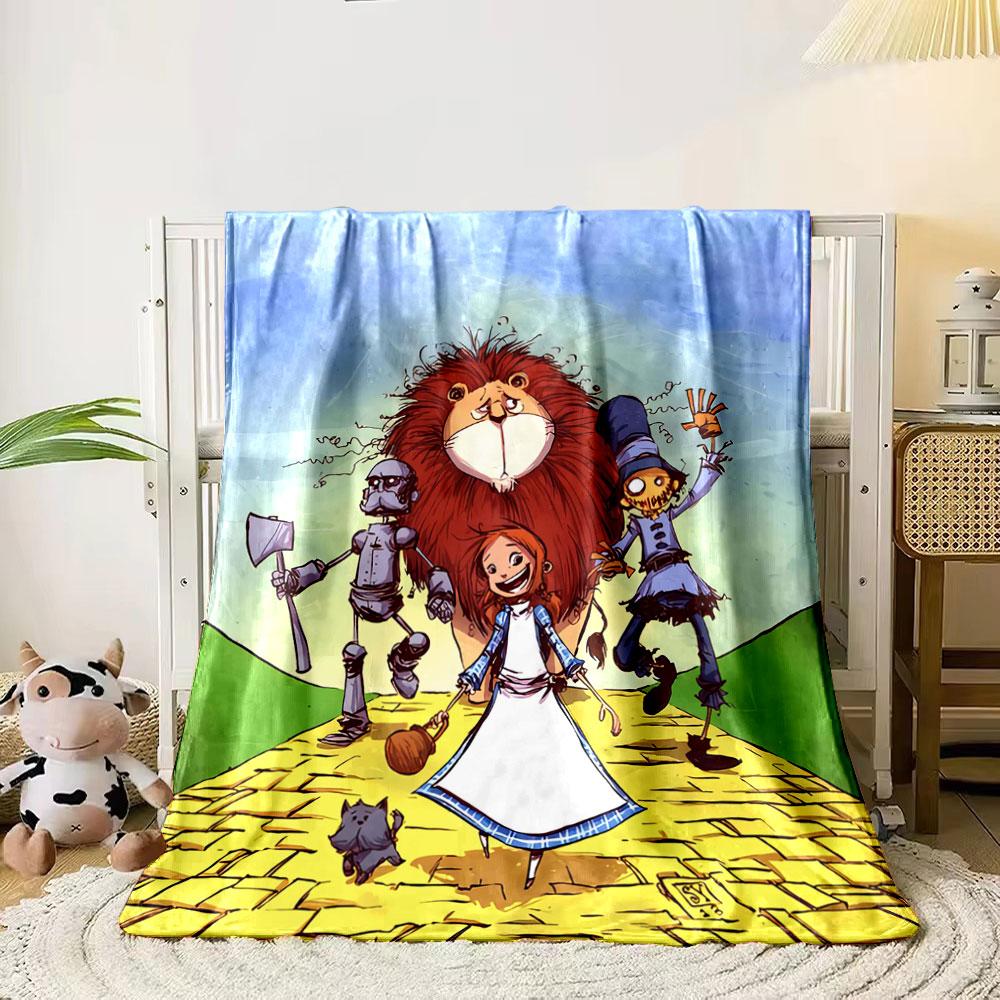 

Four characters walking down a yellow brick road in colorful attire. for all seasons blanket lunch break throw gift 80cm x 120cm