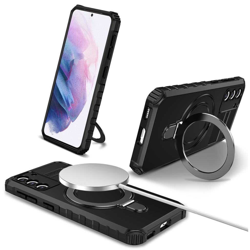 For Samsung Galaxy S21 4G/5G Case PC+TPU Kickstand Magnetic Phone Protection Cover