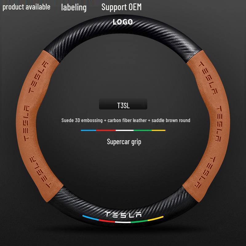 Tesla Model 3 Ultra-Thin Suede Carbon Fiber Steering Wheel Cover
