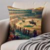 Spanish Running of the Bulls Cushion Cover Pillowcase Antidustmite Invisible Zipper Short Plush Sofa Cushion