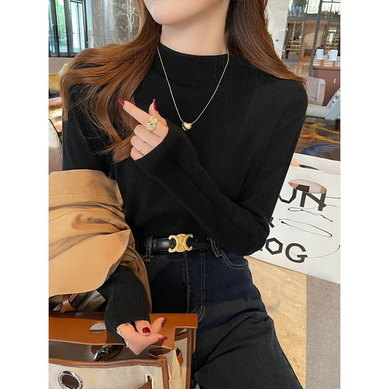 Semi-turtleneck Bottoming Shirt, Femininity Inside, Autumn and Winter New Versatile Long-sleeved Knitted Sweater, Slim-fitting Black Sweater