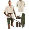 4 Pcs Halloween Men's Renaissance Costume Set Medieval Pirate Shirt Ankle Banded Pants Viking Belt Accessories