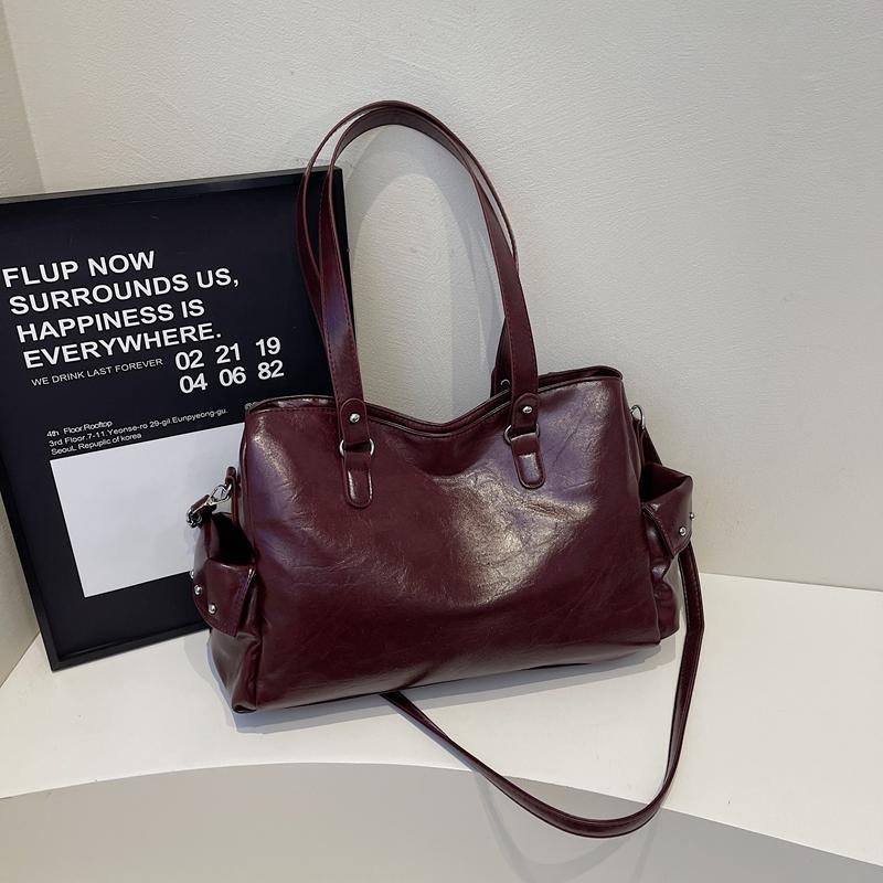 Elegante Kunstleder-Tragetasche Damen Mode Umhängetasche mit Reißverschlusstasche vorne
