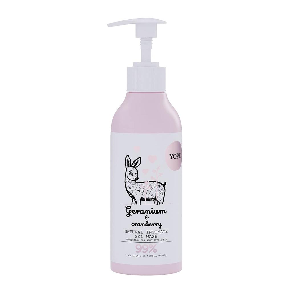 YOPE Natural Delicate Soothing geranium and cranberry scent for Made with natural A feminine gel wash for delicate Wash, 300ml. irritation-free skin.