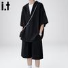 CHOCOOLATEit Men's Ice Silk Linen Short Sleeve Shirt & Shorts Set