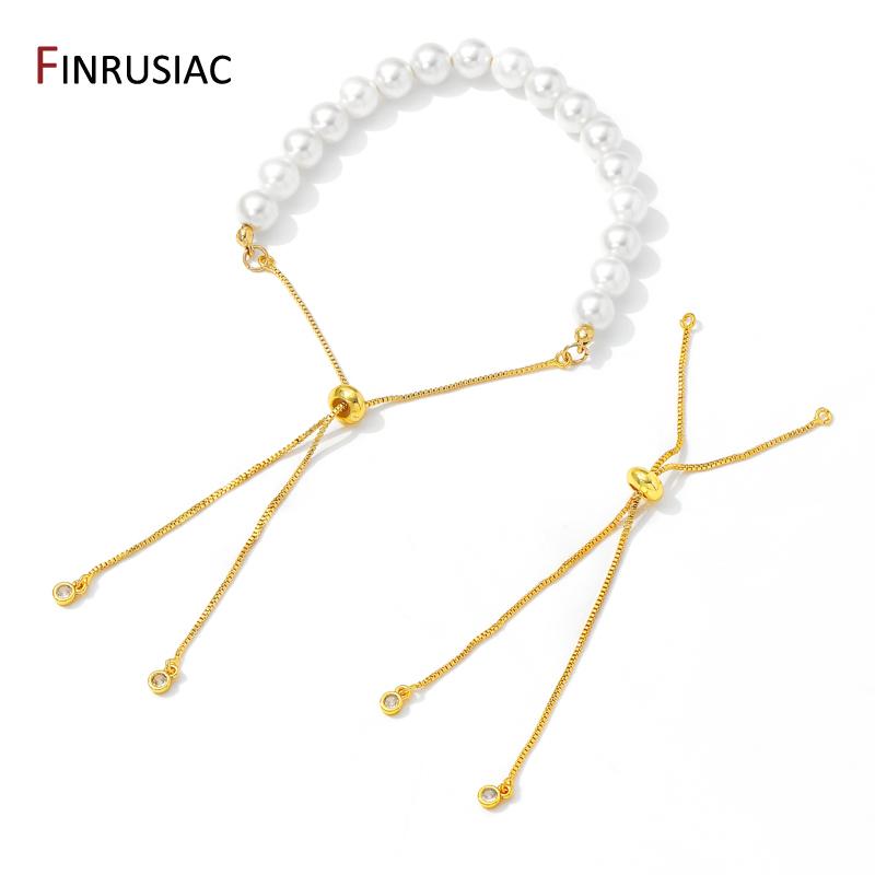14K Gold Plated Brass Inlaid Zircon 12cm Adjustable Slider Bracelet Chain,Box Extender Chain For DIY Bracelet Making Accessories