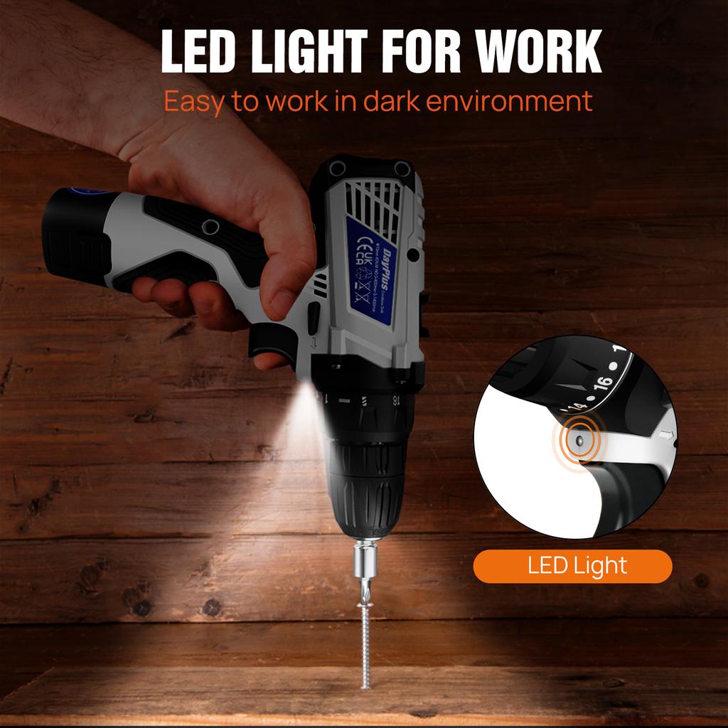 Cordless Drill Driver Kit with Battery,2 In 1 Electric Screwdriver Driver Tool Kit 45 N.m, Dual Speed 3/8 Inch Keyless Chuck