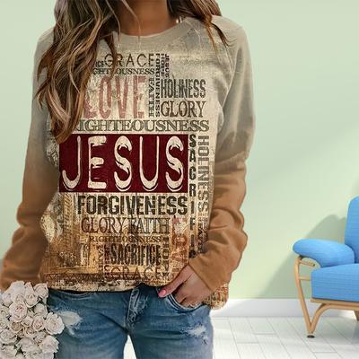 Camiseta de manga larga con cuello redondo para mujer, ropa holgada, camiseta con estampado de letras en inglés para niñas, moda de otoño e invierno