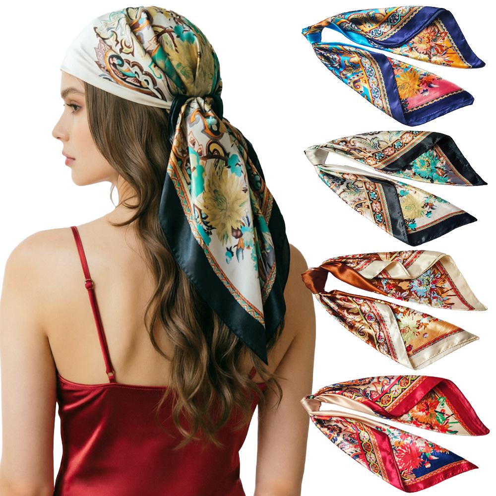 90cm Paisley Print Cashew Silk-Style Headscarf for Women