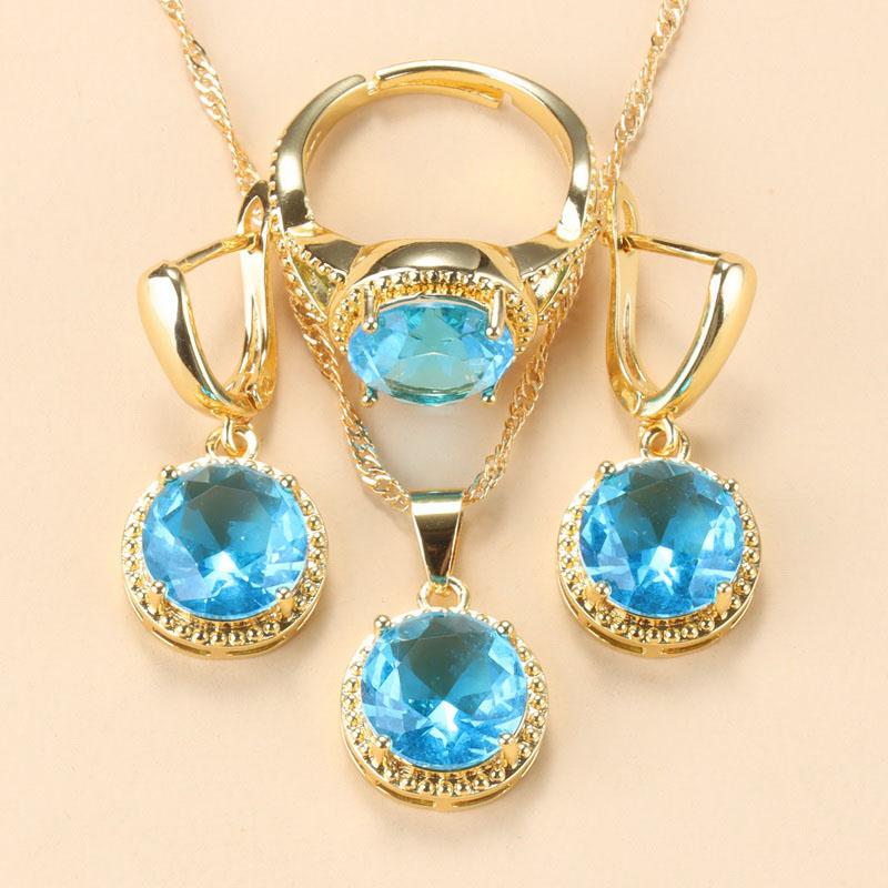 Sell Well Wedding Jewelry Sets Round Black Zircon Dangle Earrings And Necklace Ring For Women Gift