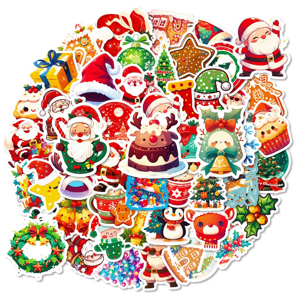 50 Christmas Day Cartoon Graffiti Stickers Christmas Hat Elk Diy Decorative Luggage Notebook Stickers