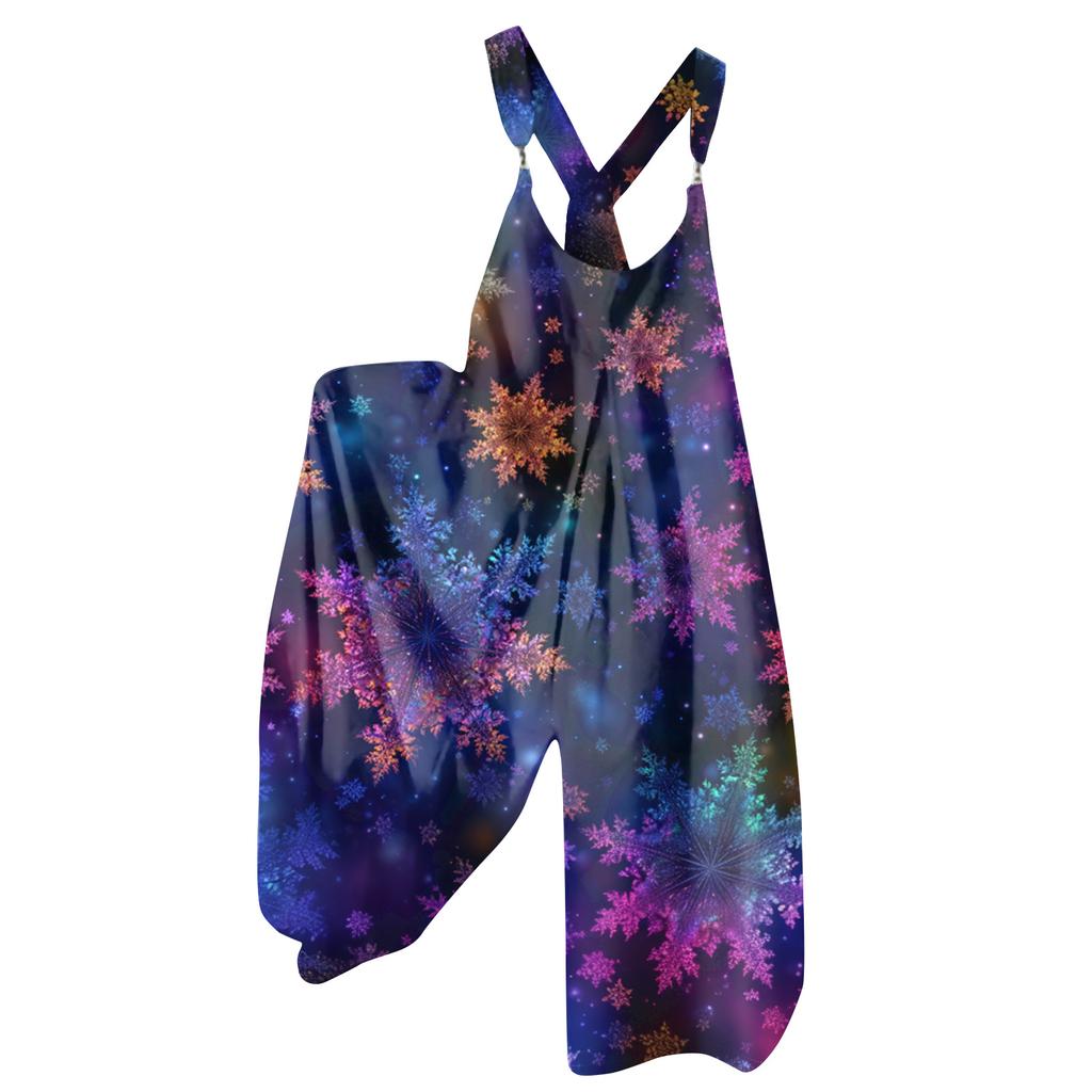 Damesommeroveraller Blomstertrykk Vintage Jumpsuit (Ikke-justerbare stropper)