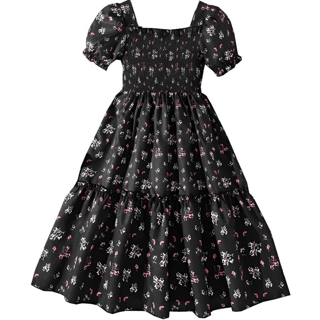 Girl Short Sleeves Print Dress Children Kid Casual Summer Beach Sundress Princess Dresses Clothes