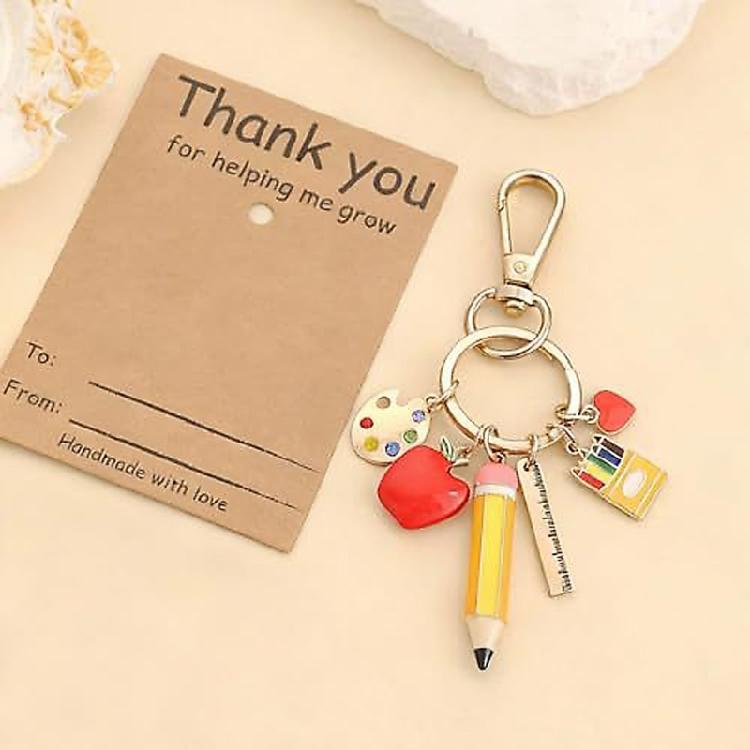 Creative Metal and Paper Keychain Ornament Lovely Teacher Thank You Present Heart Pattern for Appreciation Day