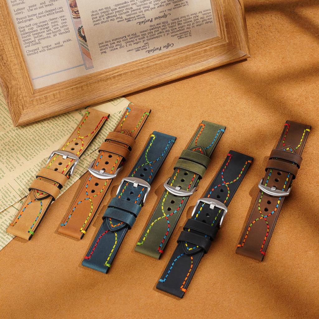 Cinturino per Orologio HQ Edizione Acciaio Regolabile Traspirante Morbido Cavo Mucca Unico Comodo Sportivo Flessibile Smart Cinturino in Pelle per Orologio
