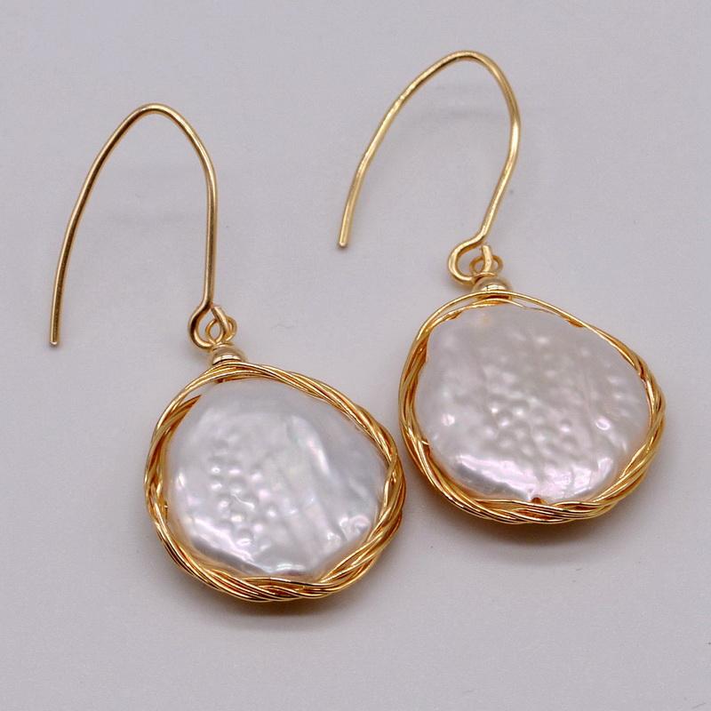 Handmade Earrings Natural White Freshwater Pearl Drop Earrings Gold Braided Earrings Women's Unique Pearl Earrings
