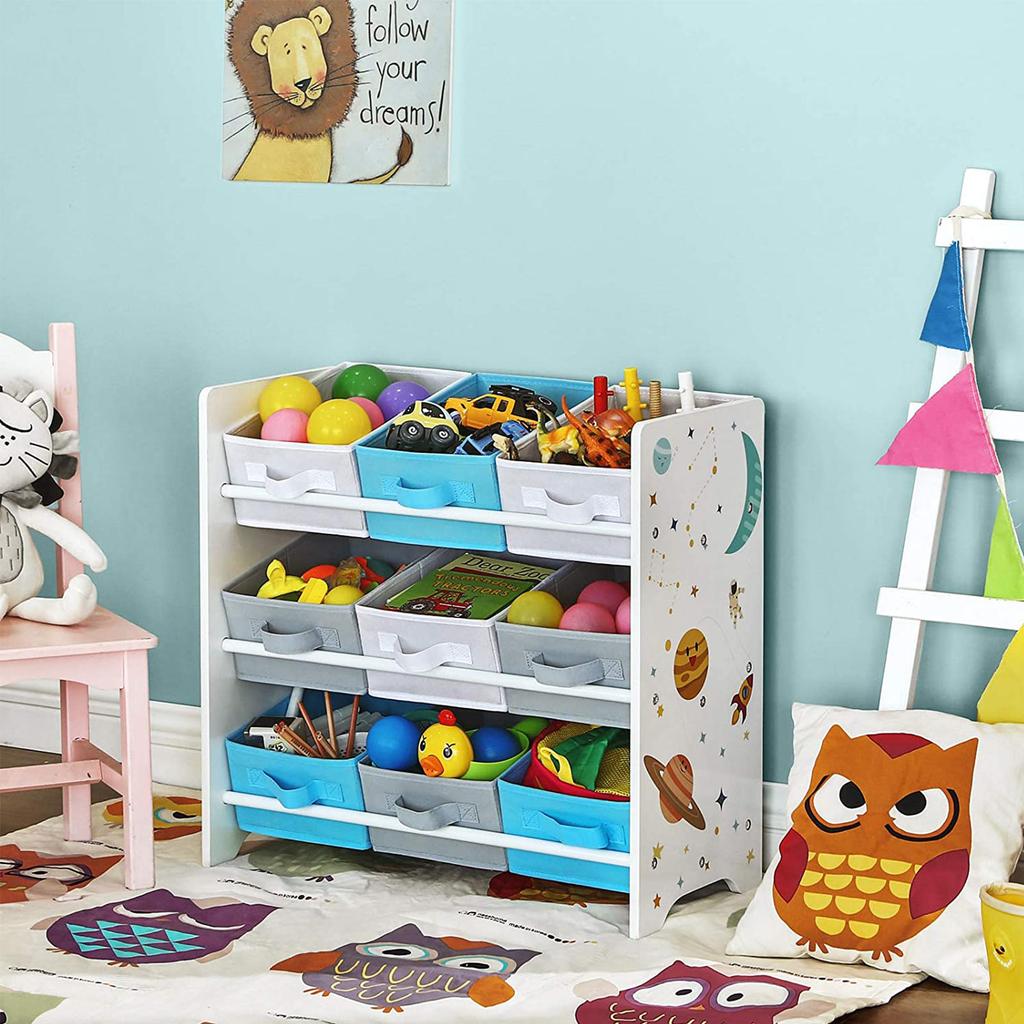 SONGMICS Children's Storage Shelf for Toys and Books, 9 Removable Non-Woven Fabric Boxes with Handles, for Children's Room, Playroom, Daycare, School