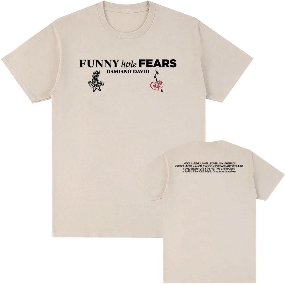 FUNNY Little FEARS Album 2025 Tričko Album 2025 Tričko Zpěvák DAMIANO DAVID Potisk Trička Bavlna Měkké Kulatý Výstřih Tričko Pánské Streetwear Unisex