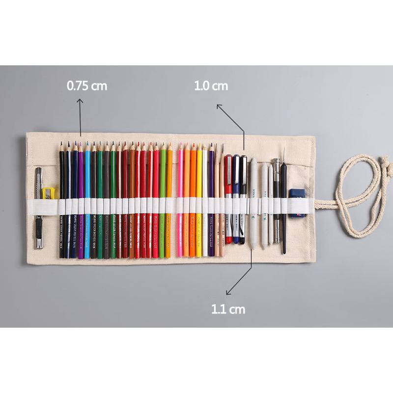 24 Holes Roll Art Pencil Case Korean Style Canvas Student Pencil Bag Paint Brush Art Holder Student Supplies Stationery