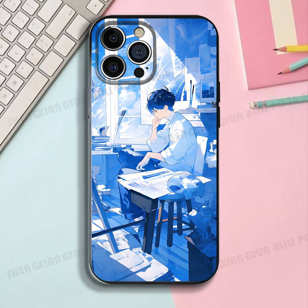 

White Shirt Boy Silicone Soft Phone Case For IPhone17,16,15,14,13,12,11 Pro Max Plus mini XS XR SE Cover iPhone14