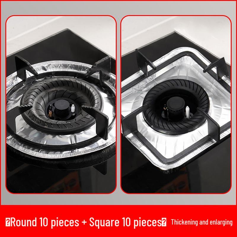 Oil-Proof Gas Stove Foil Mat - Round, Thickened Stovetop Protector Pad & Sticker Gasket