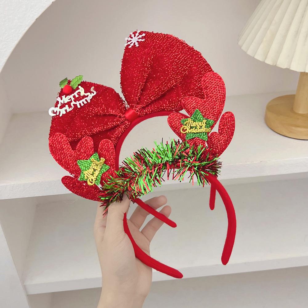 Holiday Velvet Bow Luminous Antler Headband - Red