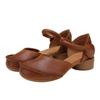 Fashion GKTINOO Genuine Leather High Heel Shoes For Women Round Toe Luxury Designers Hook-Loop Thick Heel Black Leisure Ladies Sandals