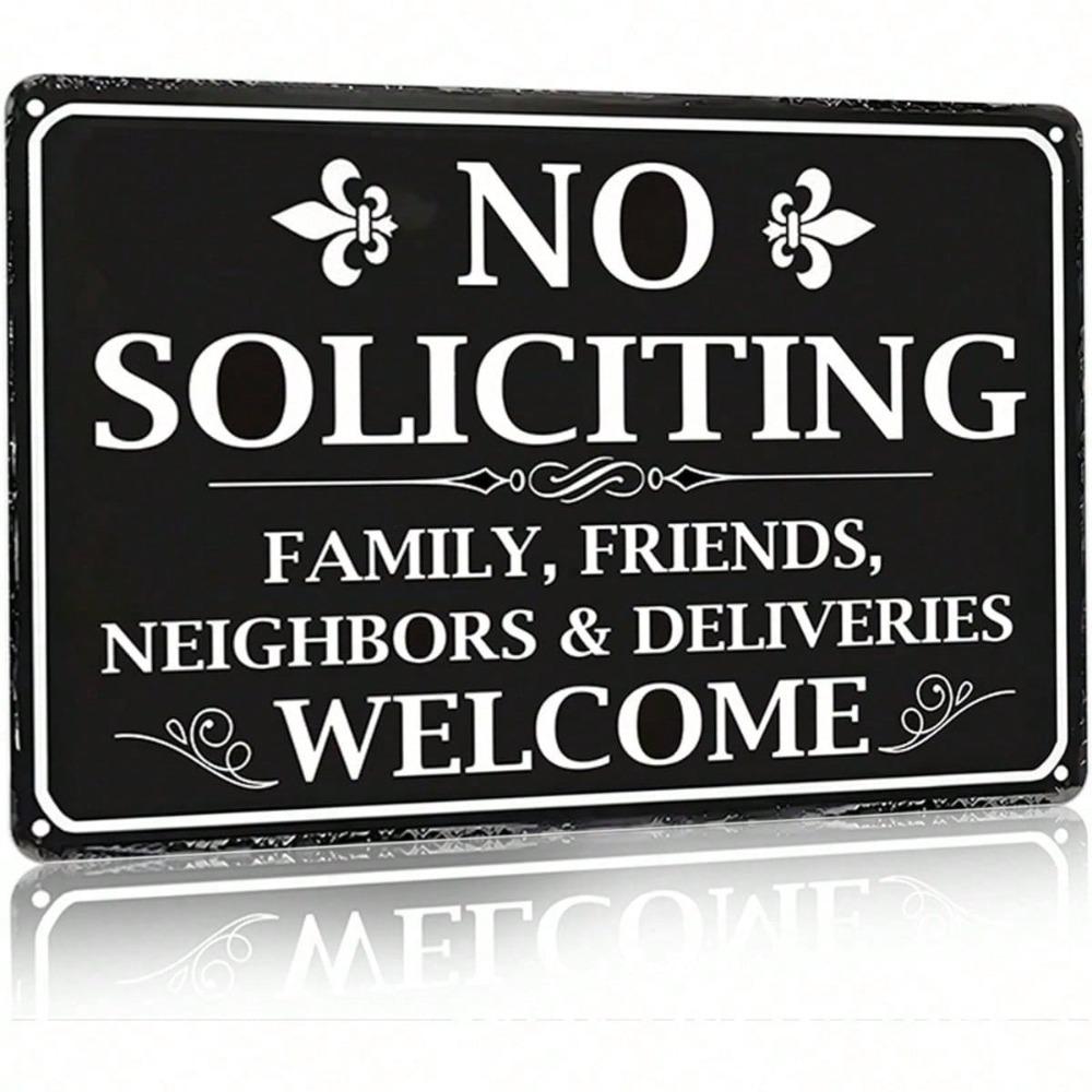Vintage No Soliciting Metal Sign 8x12 Inch, Retro Porch & Yard Decor for Front Door, Sturdy Outdoor Plaque