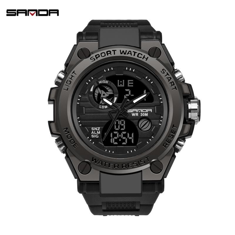 Sanda Men's Multifunctional Dual Display Luminous Waterproof Sports Watch for Teens