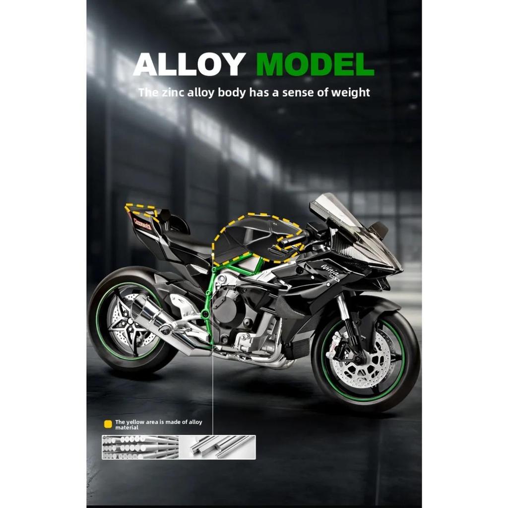 Large Size 1/9 Kawasaki H2R Simulation Spray Motorcycle Model Toy Simulation Alloy Motorcycle Model Boy Car Collection Handmade Gift