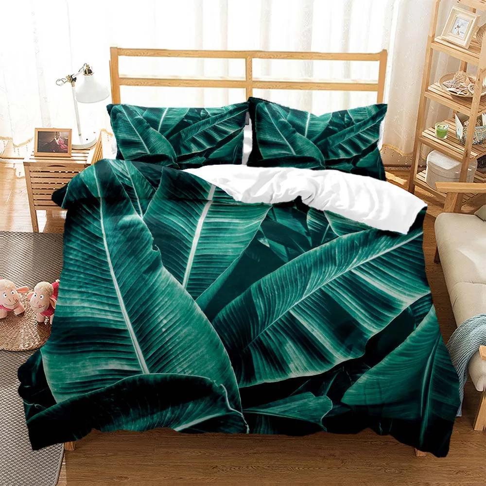Fresh Green Leaf Minimalist Printed Quilt Cover Pillow Cover Queen Bedding Set Bedding Set Luxury Customized Bedding Set