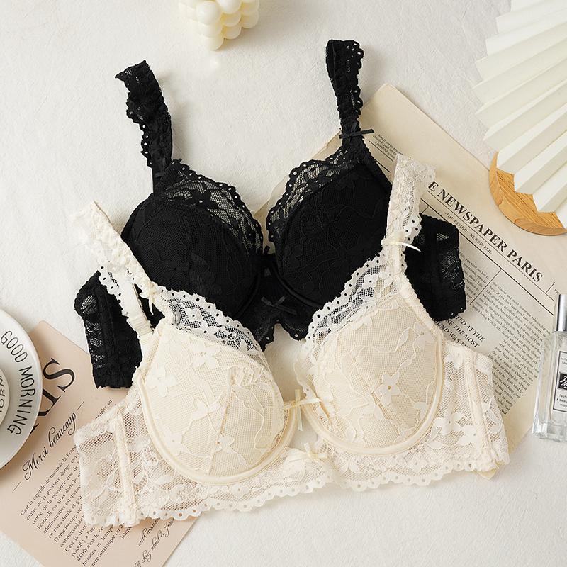 Floral Pink Lace Underwear Women Bra Ultra Thin Underwire Push Up Bras Female Sexy Lingerie