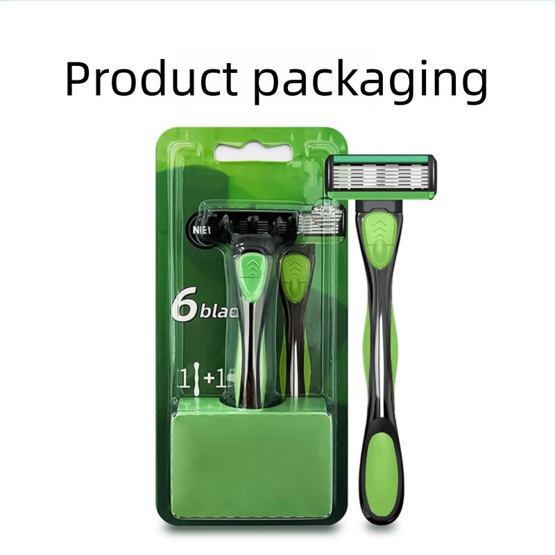 Durable And Safe Razor Classic 6 Layer Safety Razor For Men Shaving Hair Removal Shaving Blades Manual Shaver Green 1 Handle With 5 Blades Razors