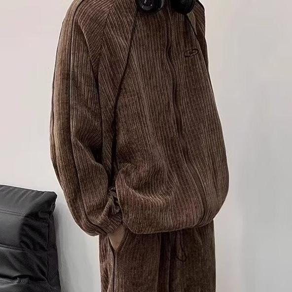 Herren Herbst/Winter Kord Braun Trainingsanzug Hoodie Jacke - Lässig, Vielseitig, Trendiger Grenzüberschreitender Amerikanischer Stil