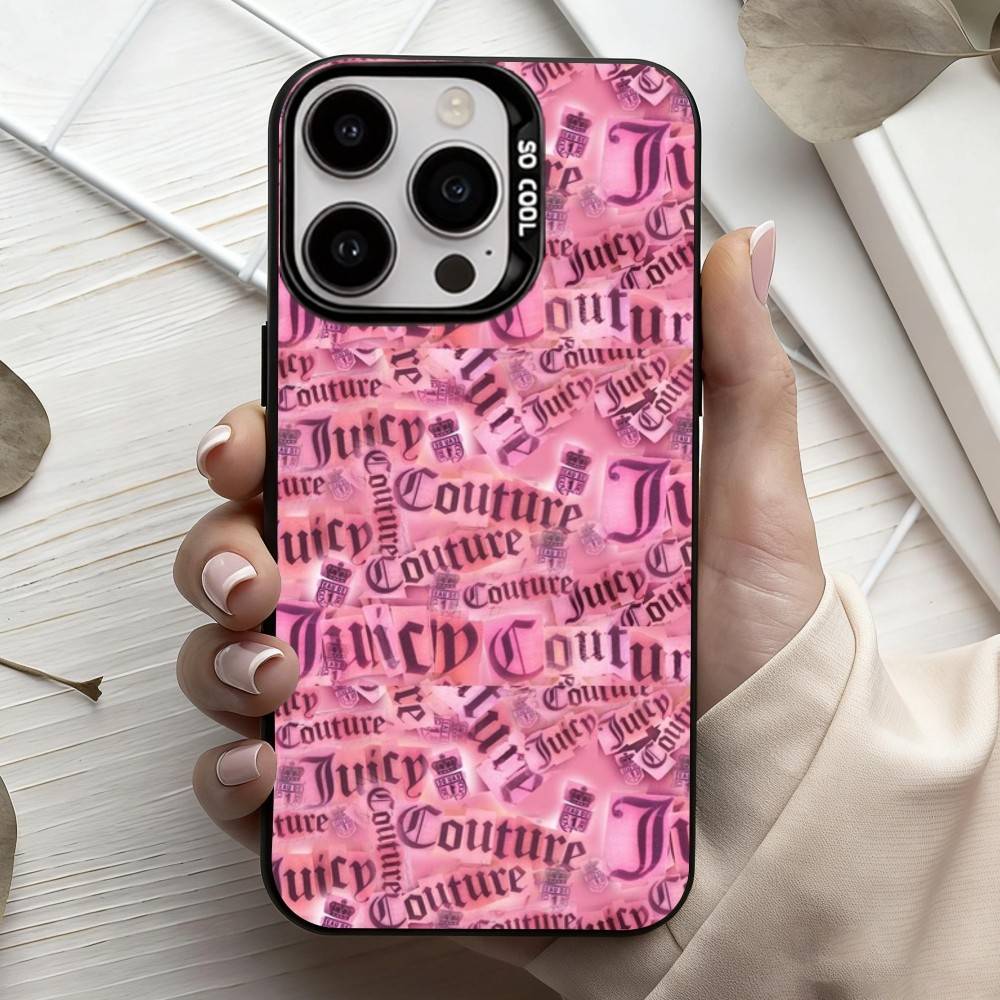 J-Juicy C-Couture Phone Case For iPhone17,16,15,14,13,12,11 Plus,Pro Max Black Candy Silver Plated Cover