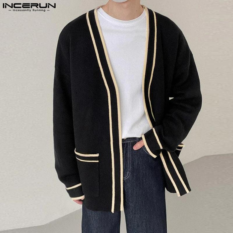INCERUN Cardigan oversize da uomo in stile preppy lavorato a maglia a maniche lunghe