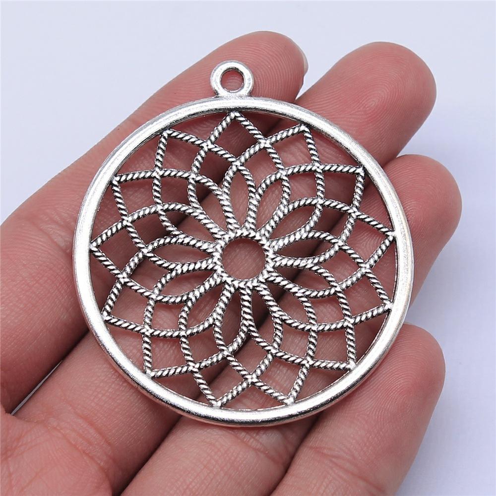 2pcs Big Size Round Hollow Flower Charms Pendant For Jewelry Making Necklace Earring Making