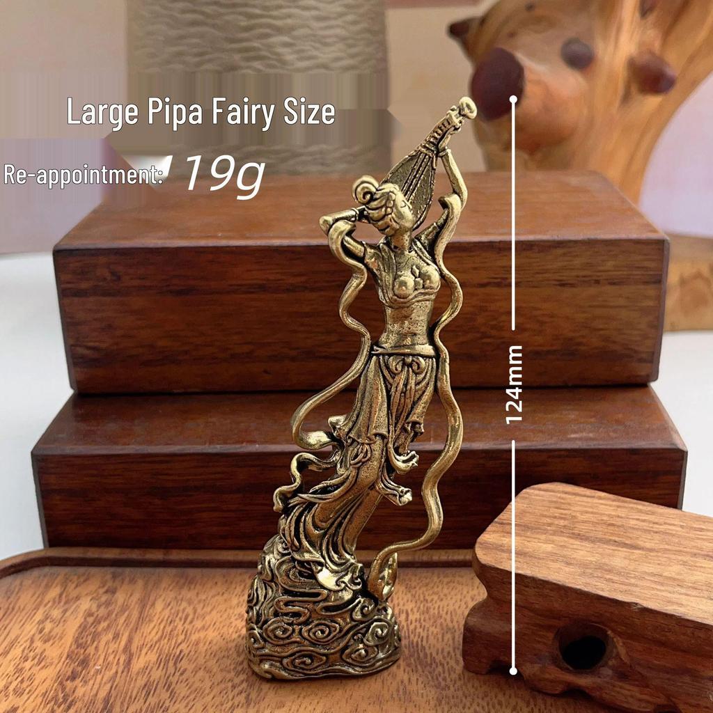 Brass Flying Apsara Figurine: Pipa Fairy Ornament for Desktop or Souvenir
