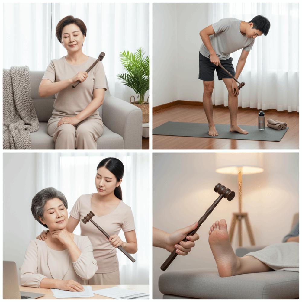 Muscle Relief Back Massage Hammer Acupressure Roller Ball Hammer Wooden Massage Hammer  Neck
