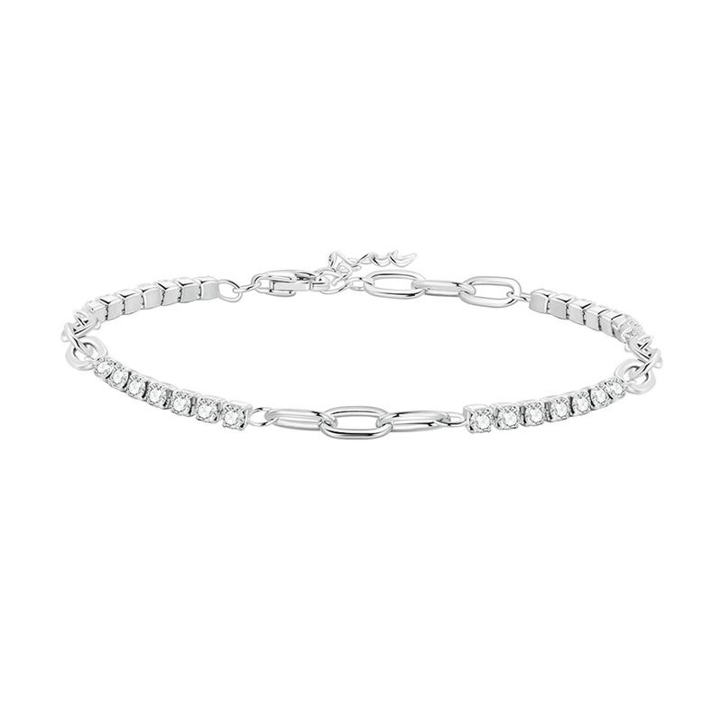 WOSTU 925 Sterling Silver Square Shiny Cubic Zirconia Tennis Bracelets For Women Euro Simple Splice Bangle Wrist Jewelry Gift