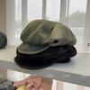 British Style Retro Washed Old Button Beret Women's Spring and Summer Literature and Art Big Head Circumference Showing Face Small Denim Octagonal Hat