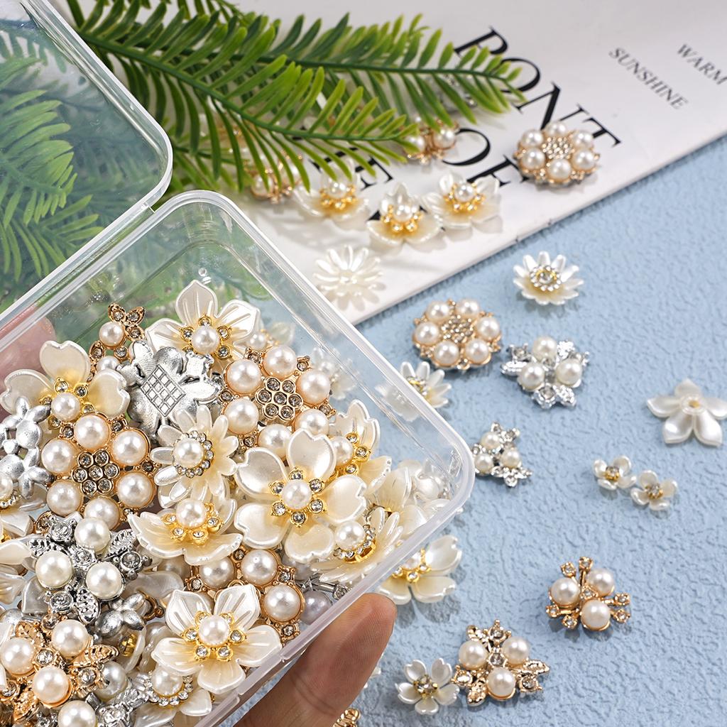 2026 New 2cm 50/57pcs with Diamond Pearl Flower, Imitation Diamond Button Hat Clothing Decoration Sewing Accessories, DIY Crafts