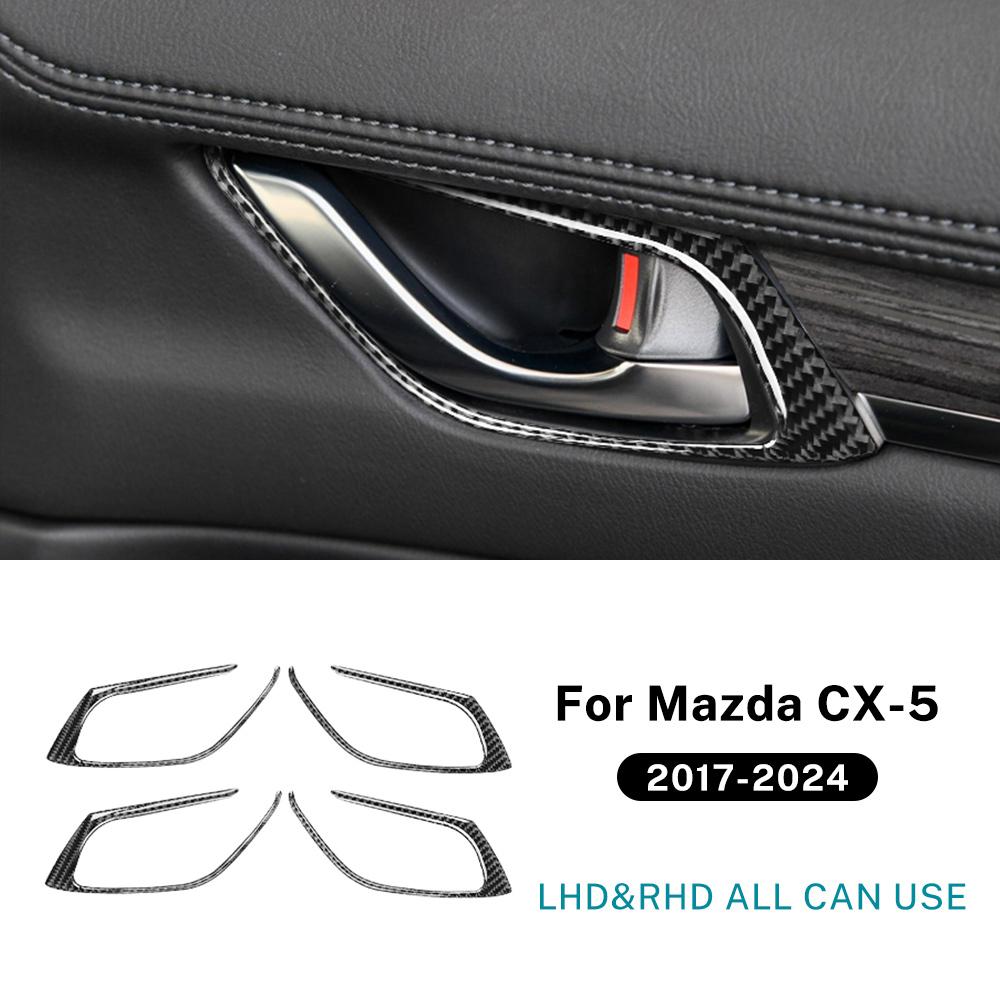 For Mazda CX-5 CX5 KF 2017-2019 2020 2021 2022 2023 2024 Real Soft Carbon Fiber Sticker LHD RHD Car Door Inner Handle Frame Trim