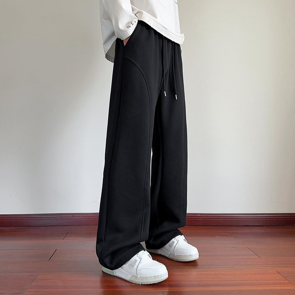 Men's Solid Color Loose Wide Leg Fleece Sweatpants Men's Casual Fashion Fleece Sweatpants