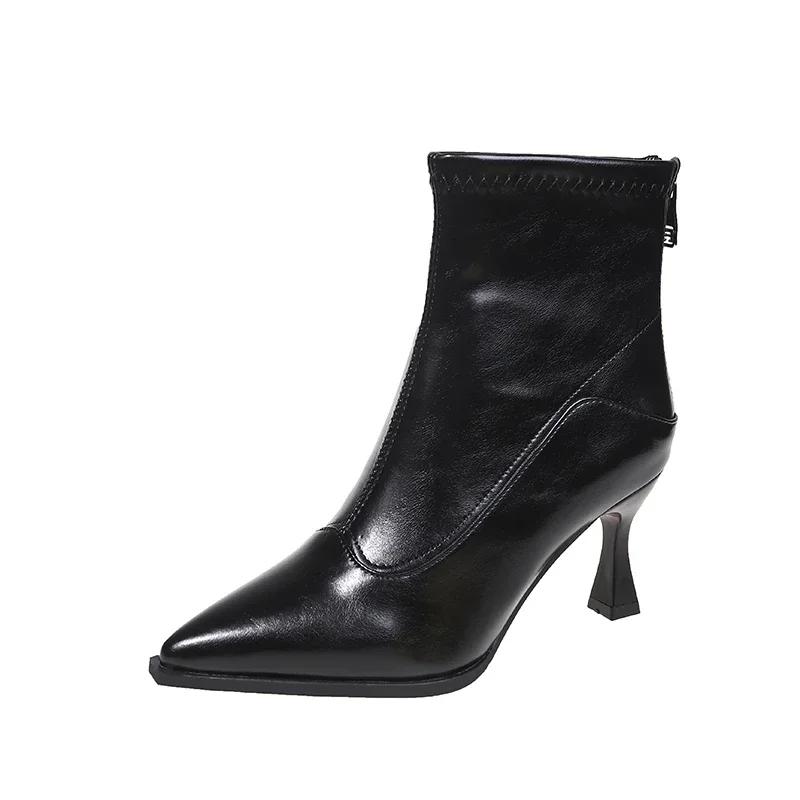 Fashion 2025Women Slim Ankle Boots Fashion Elegant Pointed Toe Soft Leather Shoes Thin High Heel Autumn Winter  Morder Short Booties