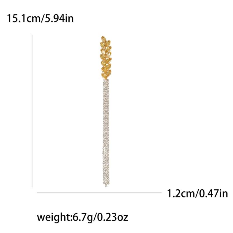 Elegant Women's Brooch with Long Thread Lapel Pin Stylish Wheat Ear Jewelry Flowing Fringe Sparkling Crystal Lapel Pins