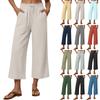 Damen Freizeithose, locker geschnitten, hohe Taille, Baumwoll-Leinen, verkürzt, mit Seitentaschen