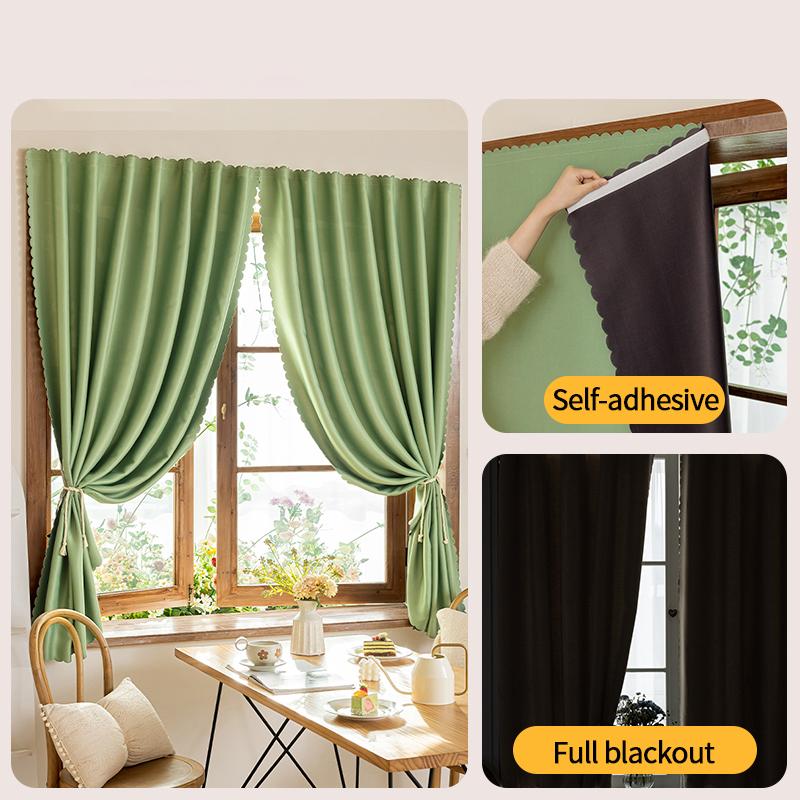 Solid Color 100% Blackout Curtains Convenient No Drilling Window Curtains for Living Room Bedroom Sun Protection Privacy Drapes